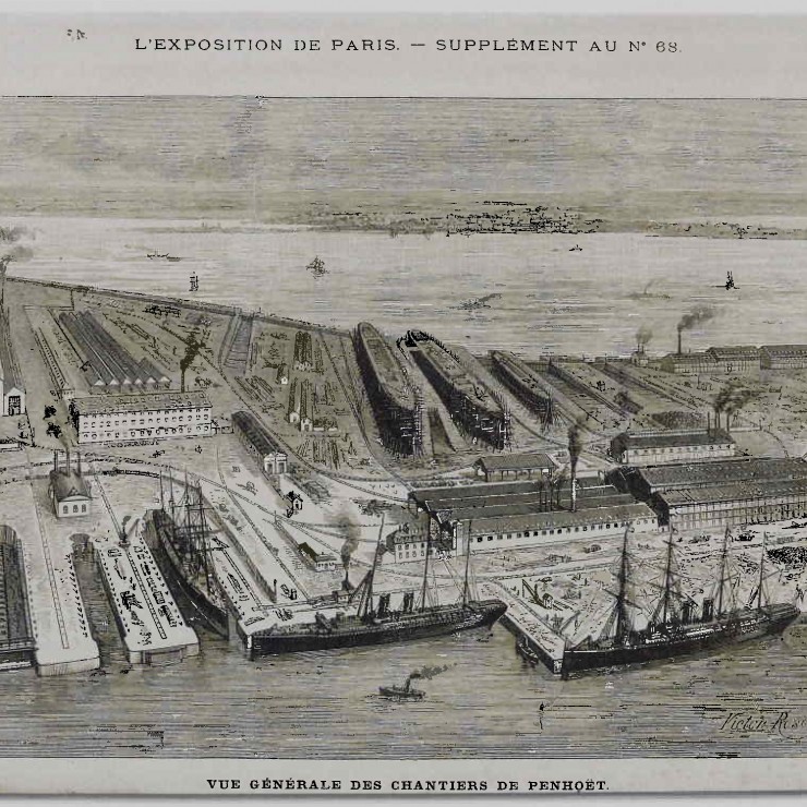 The Penhoët shipyard and workshops in 1885.  "The Port of Nantes: a 3 000-Year History", September 2006.