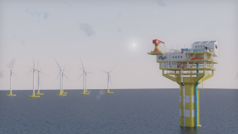 Vue d’artiste du projet de plateforme de production d’hydrogène offshore de Lhyfe